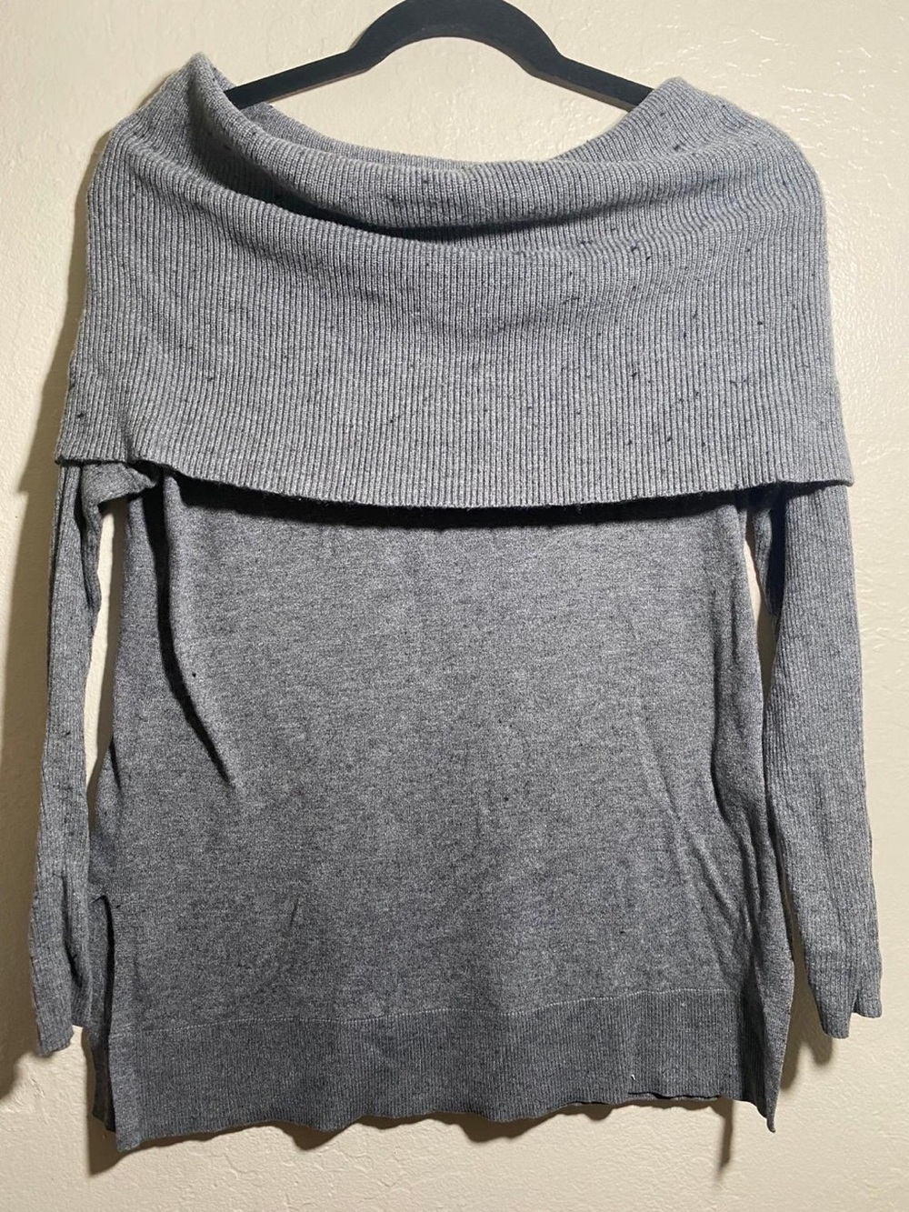 Off-the-Shoulder Foldover Sweater in Heather Gray